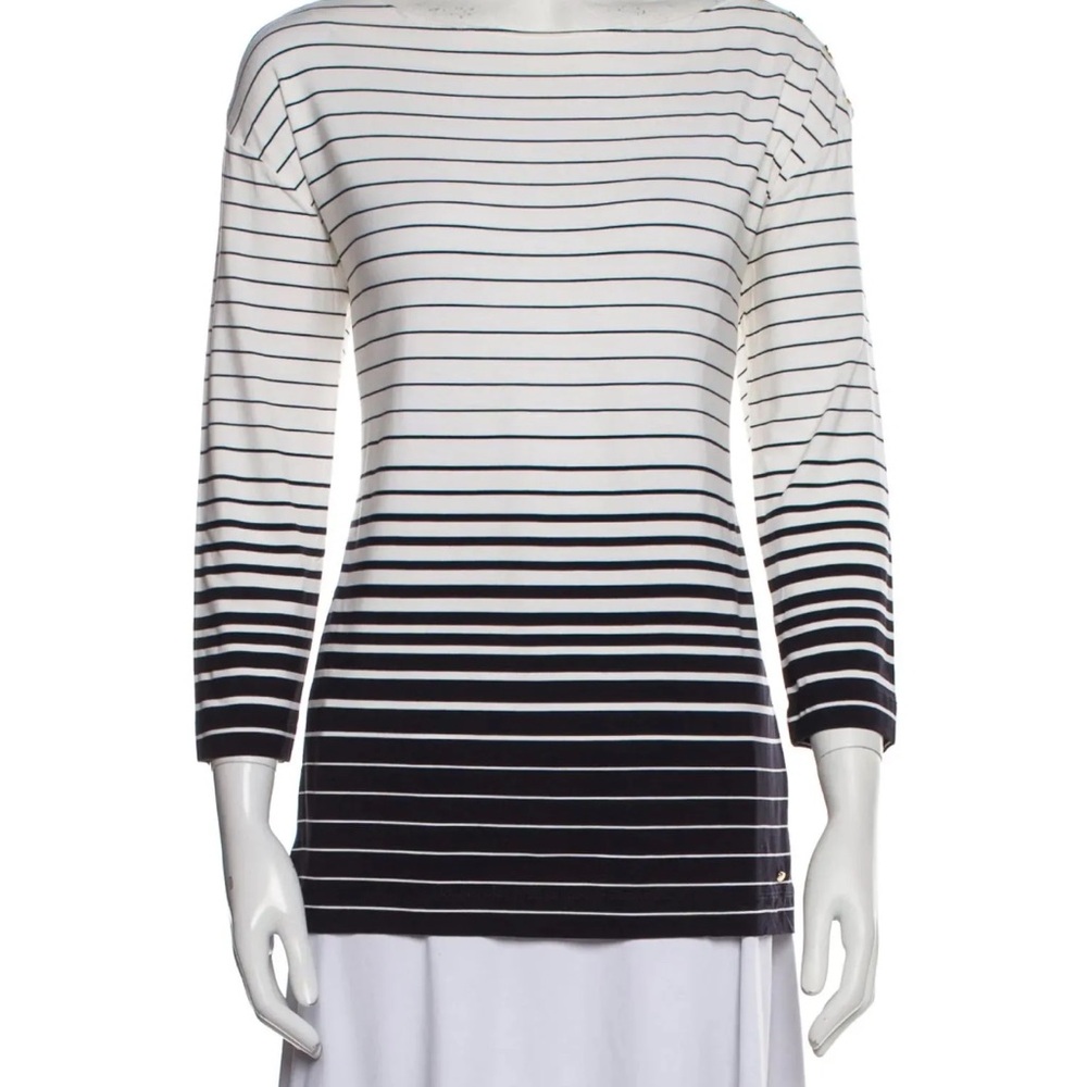 Escada Striped Bateau Neckline Top Size L